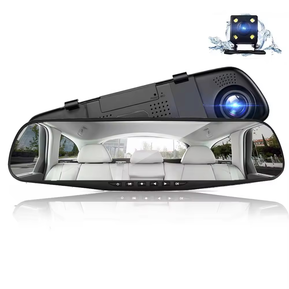 热销车载 Dvr 摄像头 FHD 1080P 行车记录仪 4.3 英寸后视镜录像机带后视汽车黑匣子