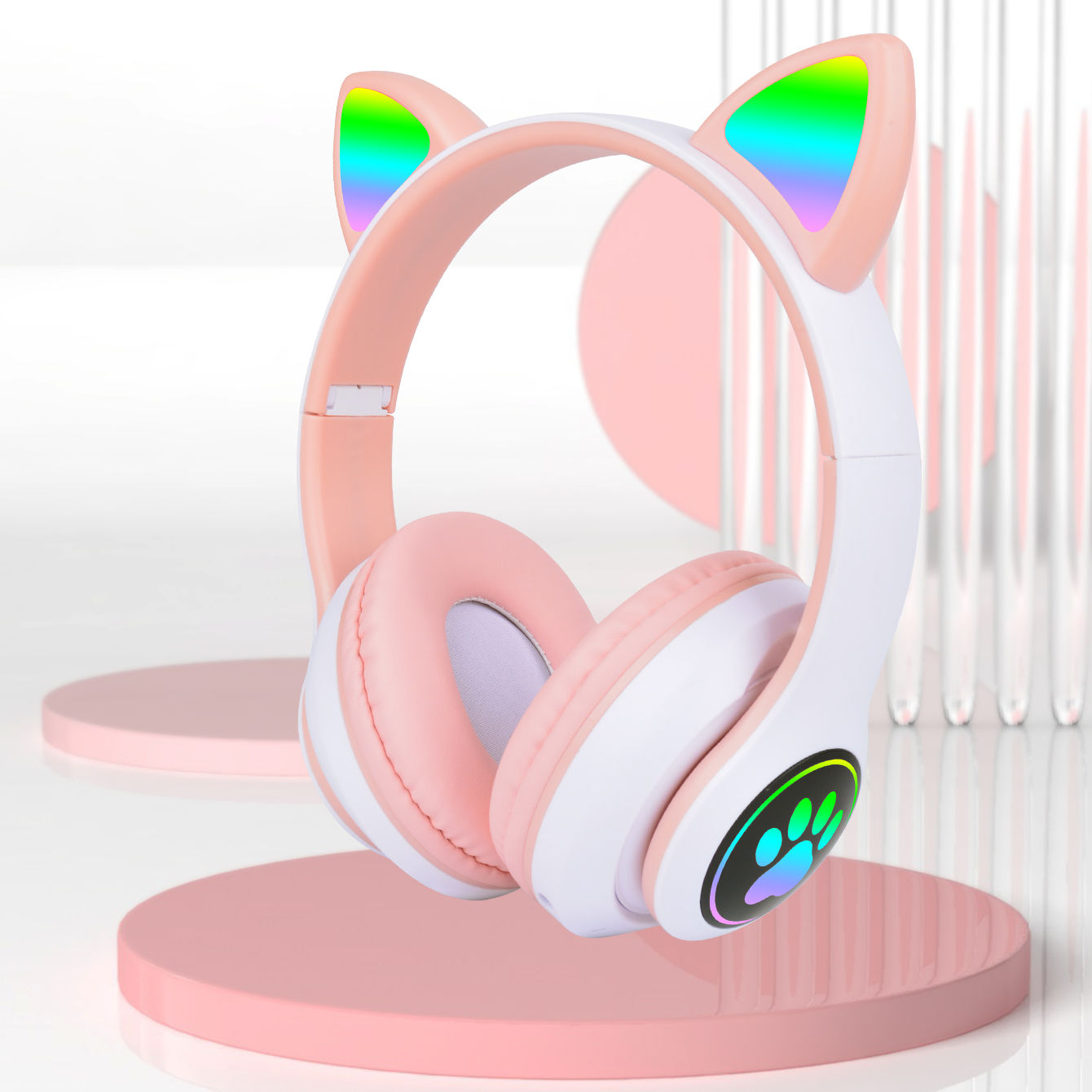 Electronics Cat Cute Girls Colorful Lighting Led Earbuds Wireless Cat Ear Headphones Gaming Sports Earphone Bt Headset