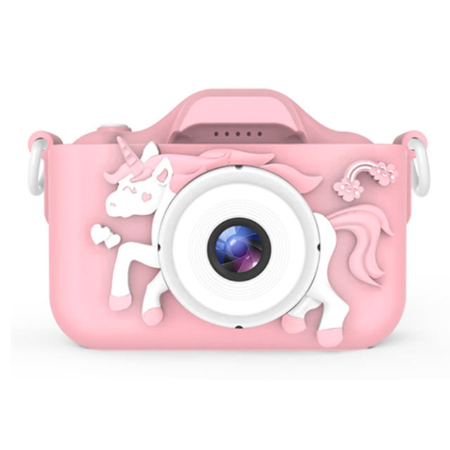 Cute unicorn Shape 2.0 Inch 12MP Digital Dual lens children pink camera 1080p with lanyard print camera for kids camera gifts